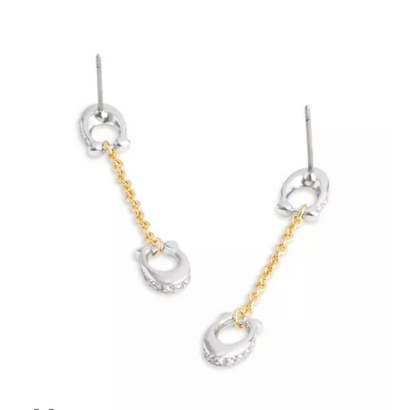 COACH- Signature Pave C Linear Earrings 💛🤍 - Picture 4 of 8